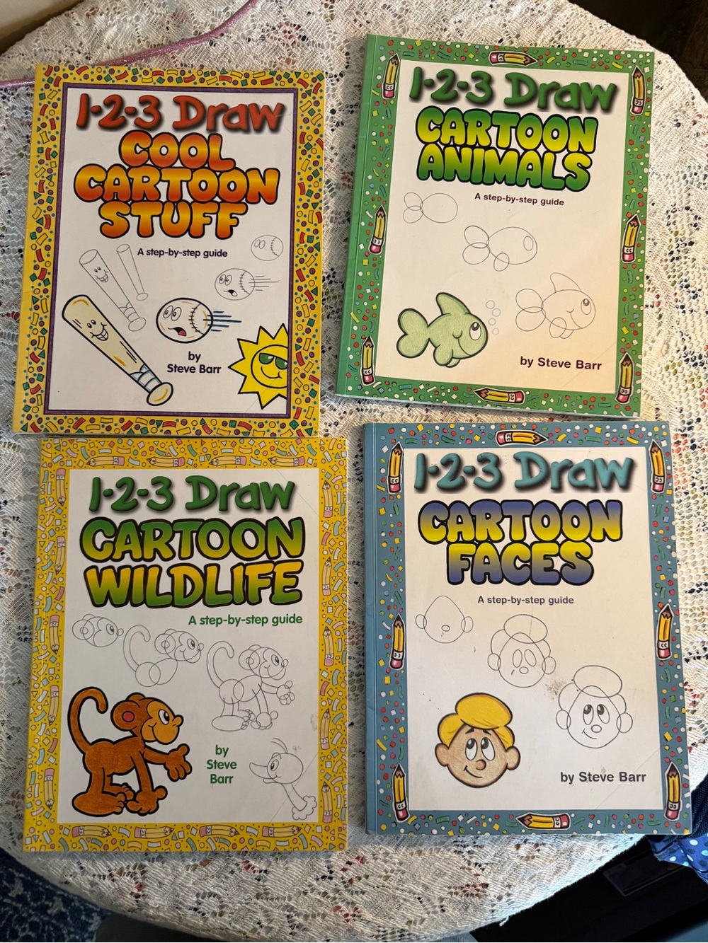 1-2-3 Draw Cartoon Drawing Book Set by - Yellow, Green, Blue